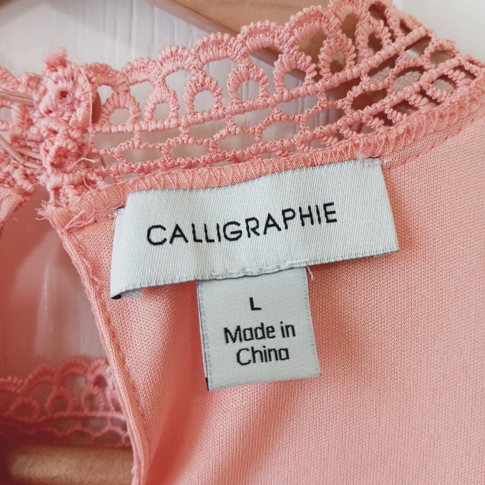 Calligraphie Women's Coral Swiss Dot Lace Trim High Neck Sleeveless Top Size L - Picture 10 of 15